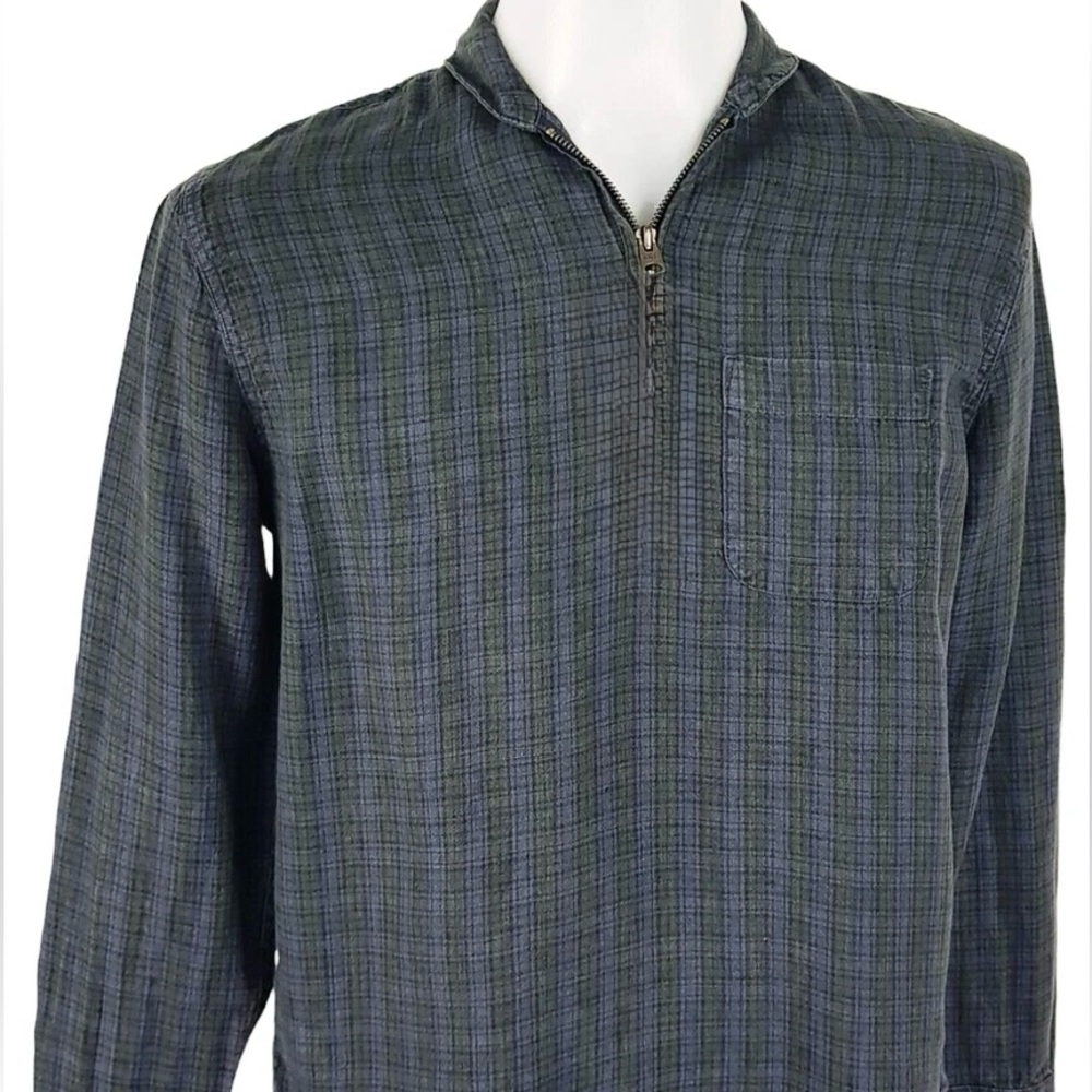 ✨ Abercrombie & Fitch 100% Linen Plaid Quarter-Zip Shirt | Men’s Large ✨